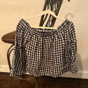 Off the shoulder black and white checkered top
